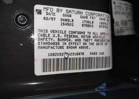 1997 Saturn Sl из США, поврежденный, VIN 1G8ZK5277VZ316078